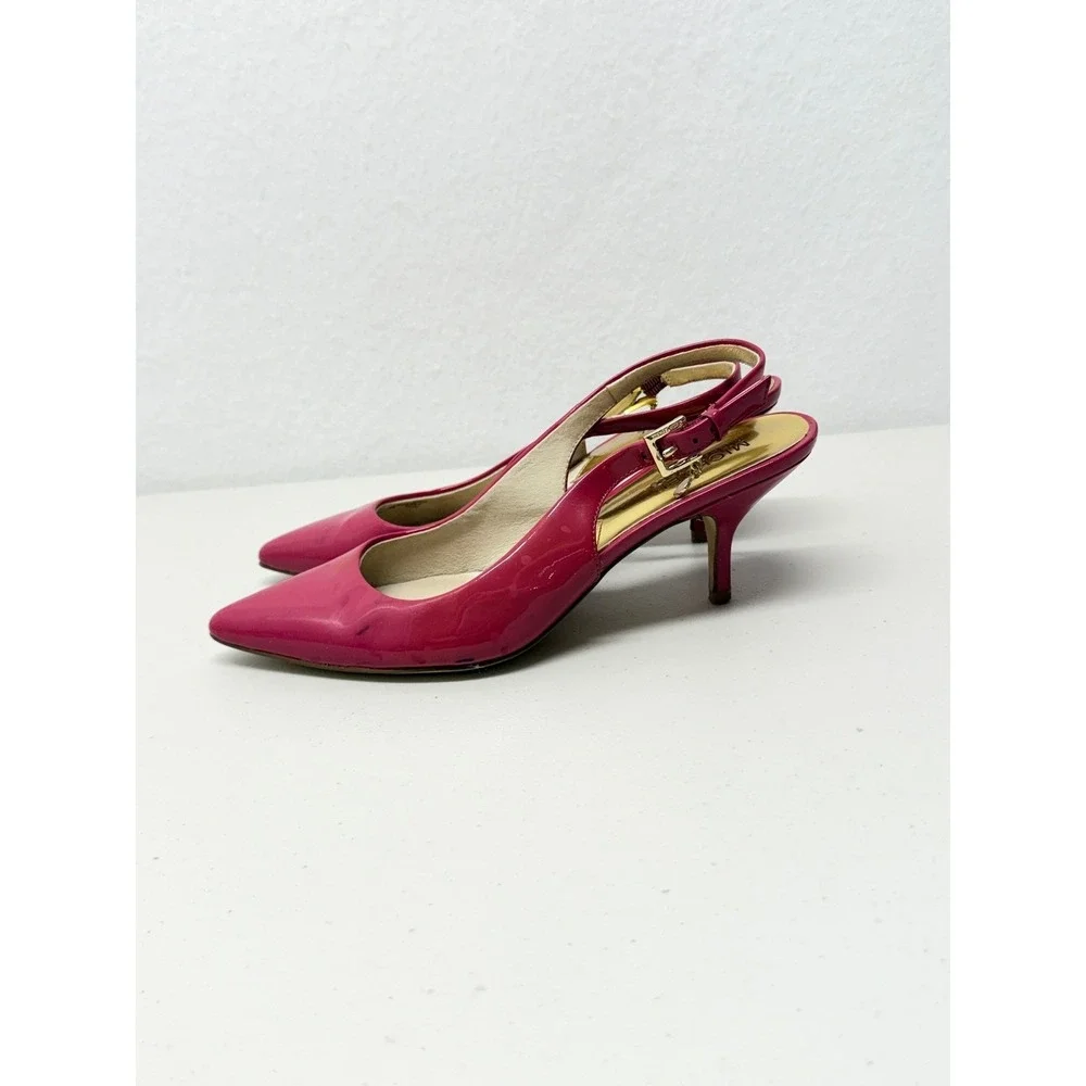 Michael Kors Pink Patent Leather Pointed Toe Slingback Kitten Heel Pumps 8 M